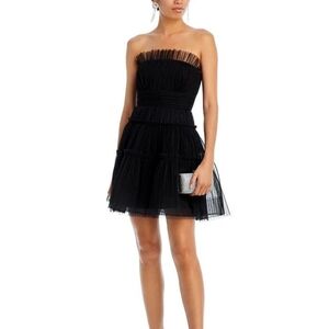 NWT BCBGMAXAZRIA Black Strapless Tiered Tulle Corset Mini Dress Size 2